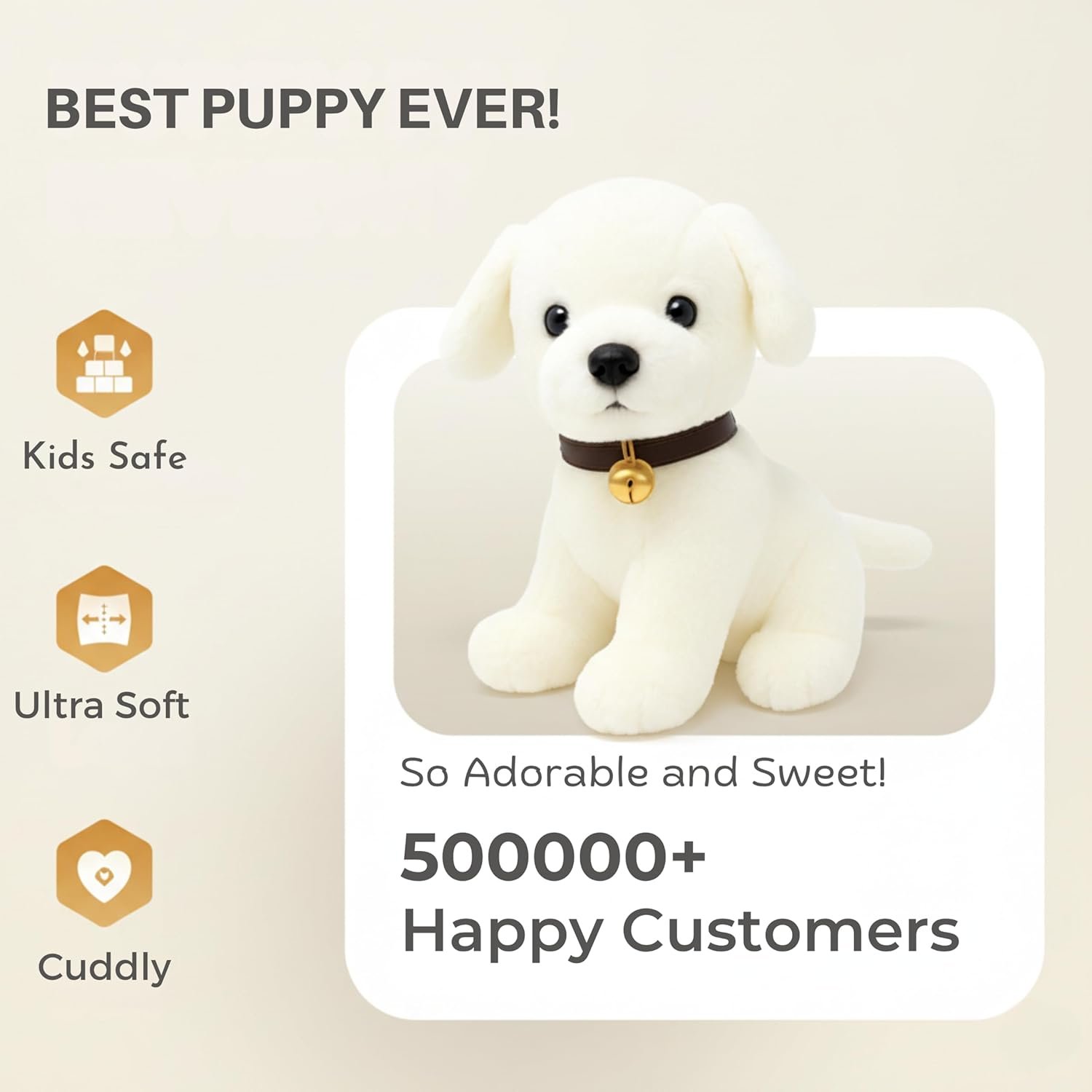 Babique Dog Plush Soft Toy Cute Kids Animal Home Decor Boys/Girls/Baby (25 cm, White) - Image 4