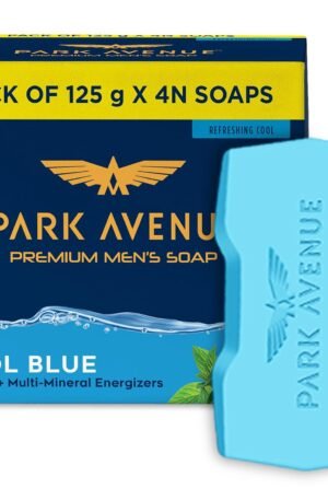 Park Avenue Premium Men’s Soaps for Bath – Cool Blue | 125g (Pack of 4) | Menthol & Mineral Energizer | Grade 1 Soap | For All Skin Types