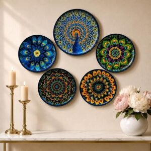 Decorative Peacock Mandala Wall Plates Set of 5