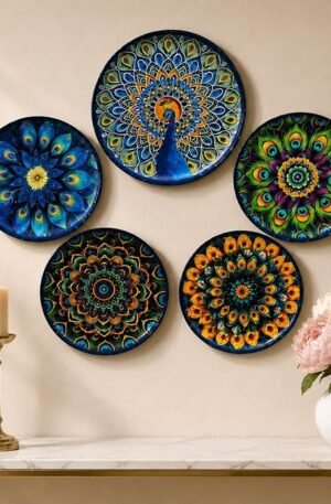 Decorative Peacock Mandala Wall Plates Set of 5