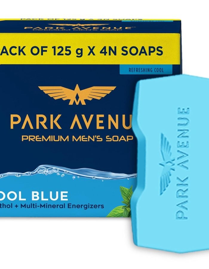 Park Avenue Premium Men’s Soaps for Bath – Cool Blue | 125g (Pack of 4) | Menthol & Mineral Energizer | Grade 1 Soap | For All Skin Types