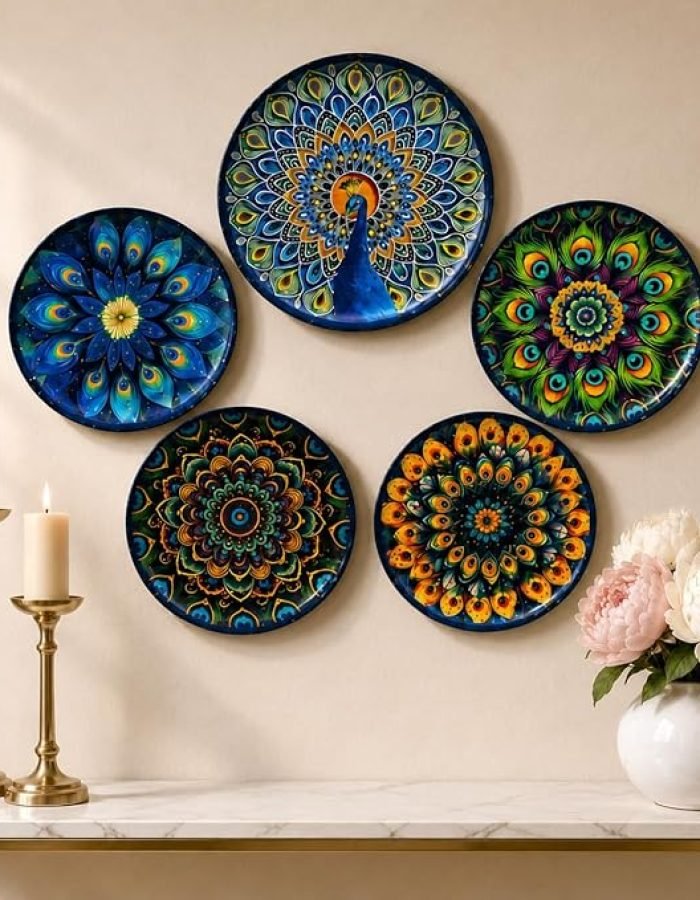 Decorative Peacock Mandala Wall Plates Set of 5